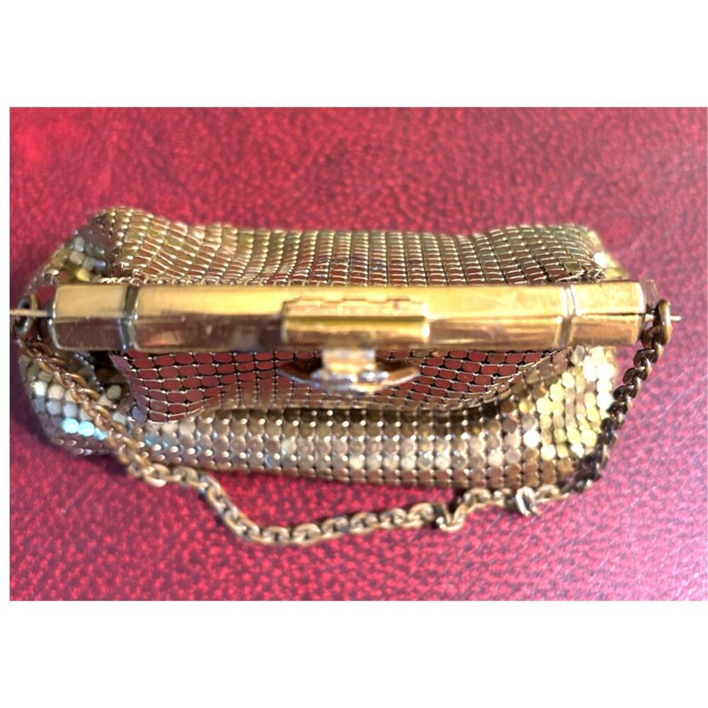 Antique WHITING & DAVIS 1930s Gold Mesh Purse With Ornate Rhinestone Clasp - Picture 11 of 13